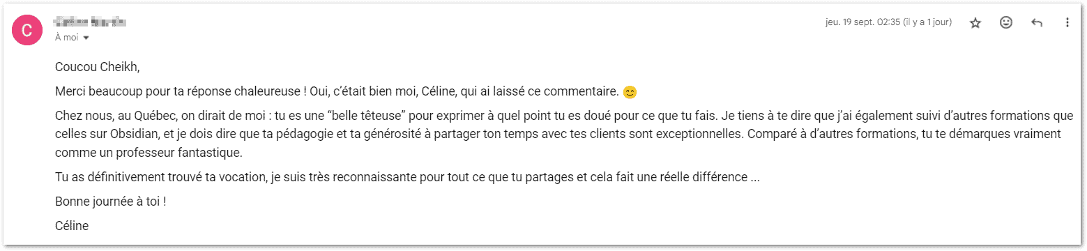 Email Céline du Québec : professeur fantastique
